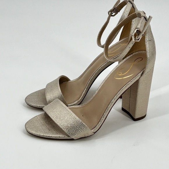 NWOT Sam Edelman Yaro Block Heel Sandal 7.5 Gold Jute Tan Formal Cocktail Office - Picture 6 of 9